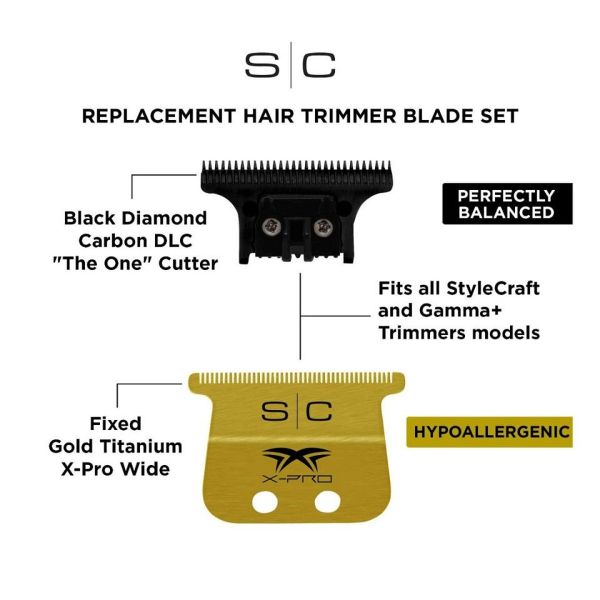 SC527GB StyleCraft Fixed Gold Titanium X-Pro Wide Trimmer Blade - Image 3