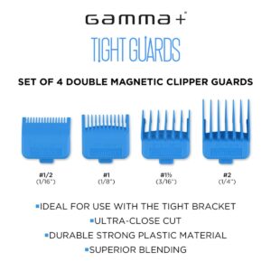 Gamma+ DUB MAGNETIC TIGHT CLIPPER GUARDS 4-PACK CYAN BLUE