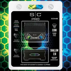 Stylecraft ECHO Faper Fixed Black Diamond Carbon DLC Hair Clipper Blade with Shallow Tooth 2.0 Cutter Set